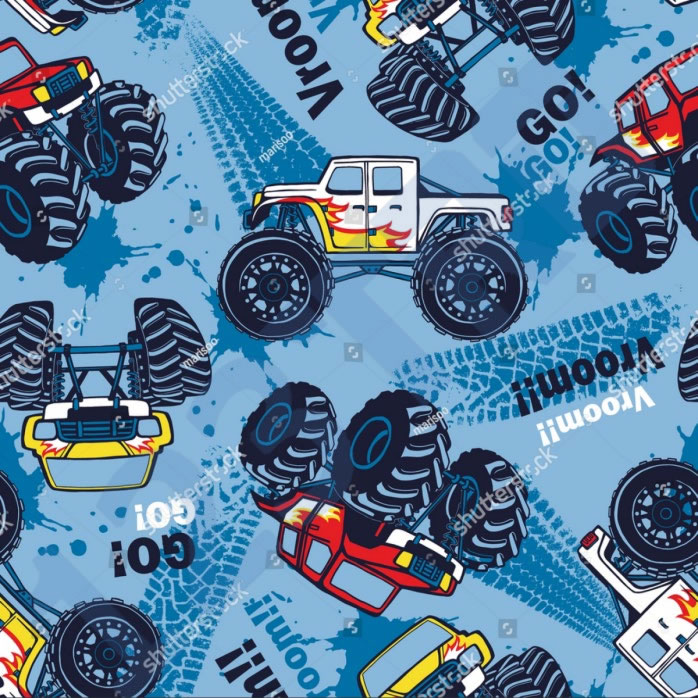 蓝底怪兽卡车插画